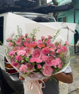 Bó Hoa Hồng Phấn Phối Cẩm Chướng Hồng