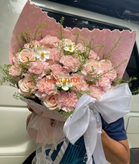 Bó Hoa Hồng Tươi Pastel Phối Hoa Trắng