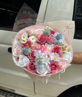 Bó Hoa Sáp Phối Hồng – Trắng – Xanh Pastel