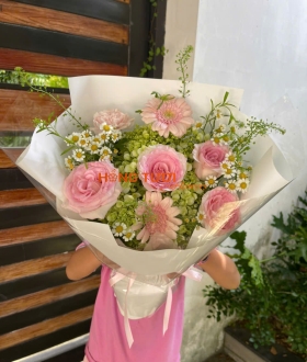 Bó Hoa Hồng Phấn Phối Đồng Tiền Và Cúc Tana