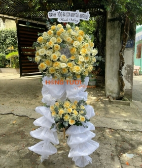 Kệ Hoa Chia Buồn Vòng Hồng Vàng Kem Hai Tầng