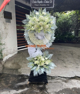 Kệ Hoa Chia Buồn Vòng Tròn Phối Lan Trắng