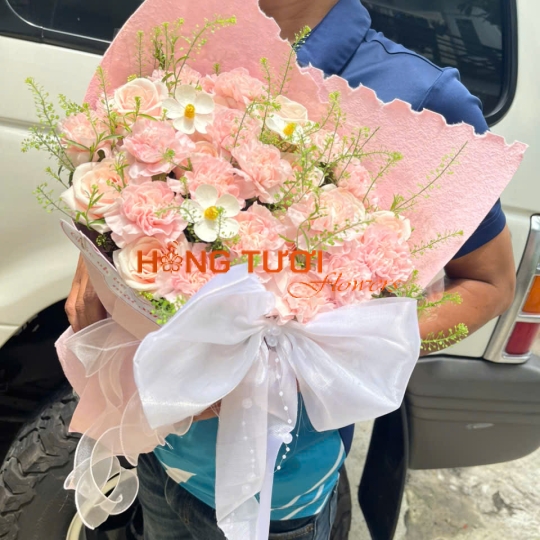Bó Hoa Hồng Tươi Pastel Phối Hoa Trắng