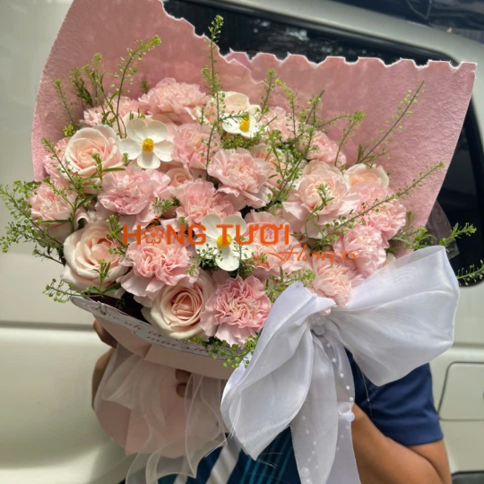 Bó Hoa Hồng Tươi Pastel Phối Hoa Trắng