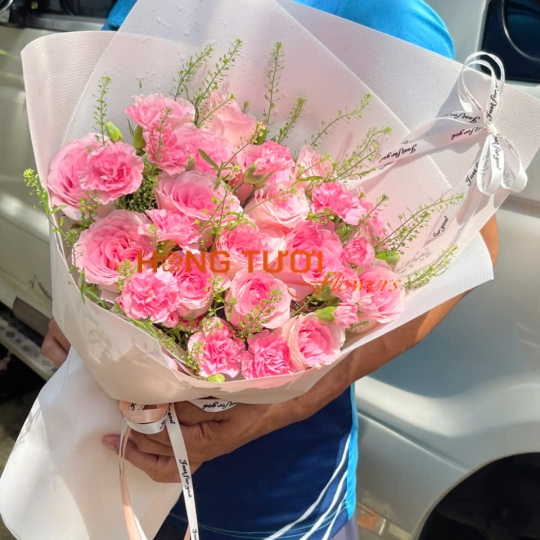 Bó Hoa Hồng Tươi Tone Hồng