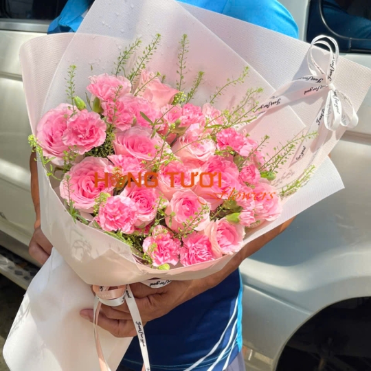 Bó Hoa Hồng Tươi Tone Hồng