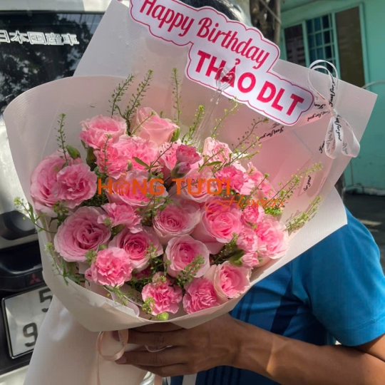 Bó Hoa Hồng Tươi Tone Hồng