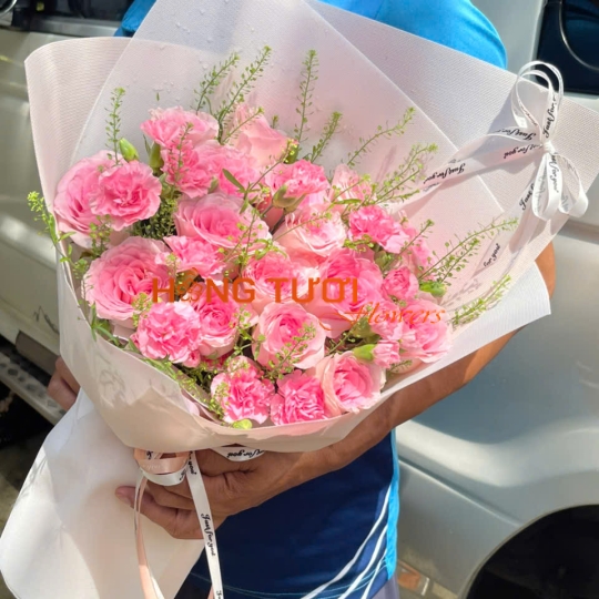 Bó Hoa Hồng Tươi Tone Hồng