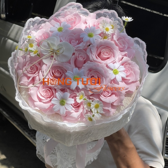 Bó Hoa Sáp Hồng Pastel 