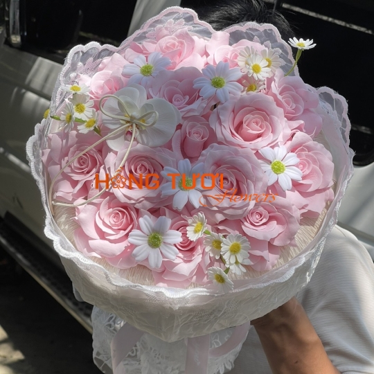 Bó Hoa Sáp Hồng Pastel 