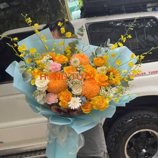 Bó Hoa Vàng Cam Phối Cúc Mẫu Đơn