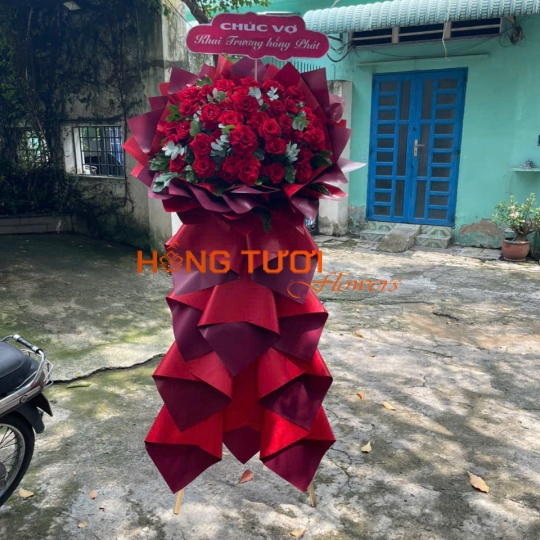Kệ Hoa Tươi Hồng Đỏ Đô Một Tầng